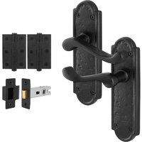 AFIT Black Antique Cast Iron Door Handles Latch 64mm Hinges 1 Pair | Size: 150mm x 150mm
