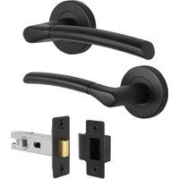 AFIT Black Round Rose Door Handle with Latch Internal Lever 1 Pair | Size: 150mm x 150mm