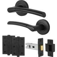 AFIT Black Round Rose Door Handle, Latch & Hinges Internal Lever 1 Pair | Size: 150mm x 150mm