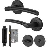 AFIT Black Bathroom Round Rose Door Handle Set with WC Lock 64mm | Size: 150mm x 150mm