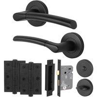 AFIT Black Bathroom Round Rose Door Handle, WC Lock 80mm, Hinges | Size: 150mm x 150mm