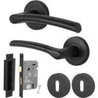 AFIT Black Round Rose Door Handle with Keyed Lock 64mm Internal Lever | Size: 150mm x 150mm