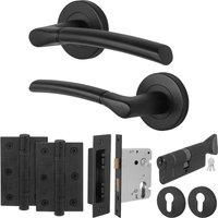 AFIT Black Round Rose Door Handle, Thumbturn Cylinder, Hinges Internal | Size: 150mm x 150mm
