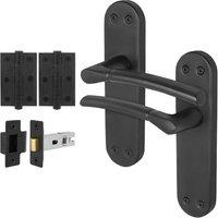 AFIT Matt Black Door Handles Backplate, Latch Hinges Set 1 Pair | Size: 150mm x 150mm