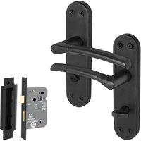 AFIT Matt Black Bathroom Door Handle Set Backplate Lock 64mm | Size: 150mm x 150mm