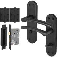 AFIT Matt Black Bathroom Door Handle Set Backplate Lock 80mm Hinges | Size: 150mm x 150mm