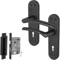 AFIT Matt Black Privacy Door Handle Set Backplate Lock 64mm | Size: 150mm x 150mm