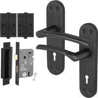 AFIT Matt Black Privacy Door Handle Set Backplate Lock Hinges | Size: 150mm x 150mm