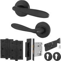 AFIT Black Euro Cylinder Door Handle Lock Hinges Complete Set | Size: 150mm x 150mm