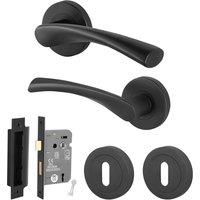 AFIT Black Lock Door Handle Rose Set, 1 Pair Matt Black Internal & Lock | Size: 150mm x 150mm