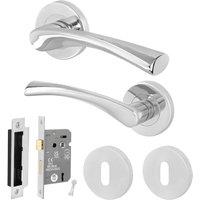 AFIT Chrome Lock Door Handle Rose Set, 1 Pair Polished Chrome Internal and in Silver | Size: 150mm x 150mm