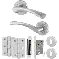 AFIT Satin Lock Door Handle Rose Set, 1 Pair Satin Nickel Internal, Lock in Silver | Size: 150mm x 150mm