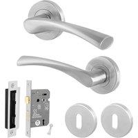 AFIT Satin Lock Door Handle Rose Set, 1 Pair Satin Nickel Internal & Lock in Silver | Size: 150mm x 150mm