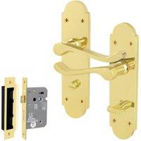 AFIT Brass Bathroom Door Handle Set, 1 Pair Polished Brass Backplate Handle in Gold | Size: 150mm x 150mm