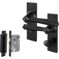 AFIT Black Antique Cast Iron Bathroom Door Handles Backplate Lock 64mm | Size: 150mm x 150mm