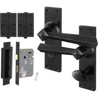 AFIT Black Antique Cast Iron Bathroom Handles, Lock 80mm, Hinges 1 Pair | Size: 150mm x 150mm