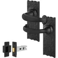 AFIT Black Antique Cast Iron Door Handles Backplate, Latch 64mm 1 Pair | Size: 150mm x 150mm