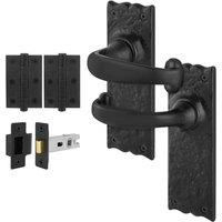 AFIT Black Antique Cast Iron Door Handles, Latch 76mm, Hinges 1 Pair | Size: 150mm x 150mm