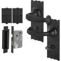 AFIT Black Antique Cast Iron Bathroom Handles, WC Lock 80mm Hinges 1 Pair | Size: 150mm x 150mm