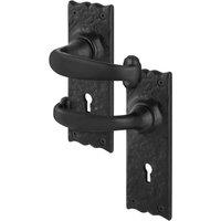 AFIT Black Antique Cast Iron Door Handles Key Lock Backplate 1 Pair | Size: 150mm x 150mm