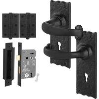 AFIT Black Antique Cast Iron Door Handles, Key Lock 64mm Hinges 1 Pair | Size: 150mm x 150mm