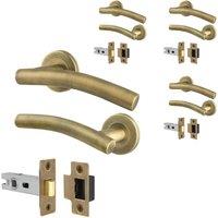 AFIT 4 Pairs of Antique Brass Curved Internal Lever Handles & Latch 64mm in Bronze | Size: 150mm x 150mm