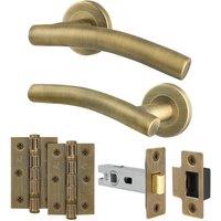 AFIT 1 Pair Antique Brass Curved Internal Lever Handles, Latch 64mm, Hinges in Bronze | Size: 150mm x 150mm
