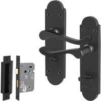 AFIT Black Bathroom Door Handle Set, 1 Pair Matt Black Backplate Handle | Size: 150mm x 150mm