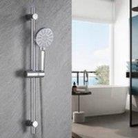 EONLION Chrome Adjustable Shower Slider Rail Set With Head & Hose in Silver