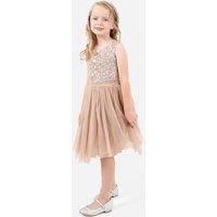 Maya Deluxe Girl's Flower Girl Embellished Midi Dress in Taupe | Size: 3-4 Years