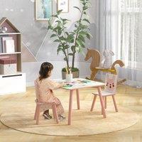 ZONEKIZ Kids Table & Chairs, Children Desk with Two Chairs, Three Piece in Pink