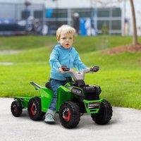 HOMCOM Electric Quad Bike 6V Kids Ride On ATV with Back Trailer for 18-36 Months in Green