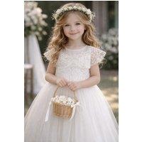 Lilly + Bo Girl's Grace Off-White Flower Girl Communion Dress in Natural | Size: 9-10 Years