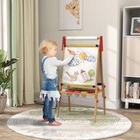 AIYAPLAY 3 in 1 Kids Easel with Paper Roll, Whiteboard & Chalkboard in Natural