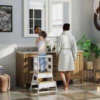 AIYAPLAY 2 in 1 Toddler Tower w/ Chalkboard, Safety Rail, for Kitchen, Sink in White