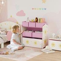 AIYAPLAY 3-Tier Kids Storage Shelf with 6 Removable Fabric Boxes in Pink