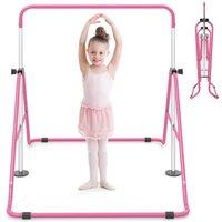 CASART Kids Foldable Gymnastics Bar Horizontal Kip Bar w/ Adjustable Height in Pink