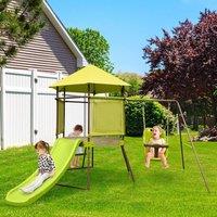 CASART 4-in-1 Swing Set Outdoor Playset Height Adjustable Kids Playground in Green