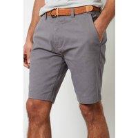 Threadbare Men's 'Conta' Cotton Turn-Up Chino Shorts with Woven Belt in Mid Grey | Size: 34R