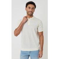 Threadbare Men's Cotton Textured Knit Short Sleeve Polo in Natural | Size: Large
