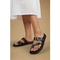Oasis Women's Helen Faux Leather Buckle Detail Footbed Sandals in Black | Size: 5