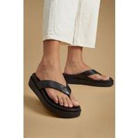 Oasis Women's Ellie Faux Leather Toe Post Footbed Sandals in Black | Size: 7