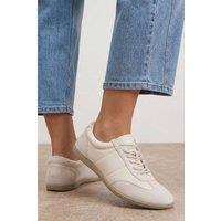 Oasis Women's Tracey Faux Suede Flat Lace Up Trainers in Beige | Size: 8