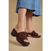 Oasis Women's Henrie Faux Suede High Heeled Mule Sandals in Chocolate | Size: 5