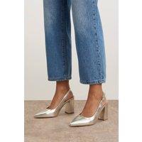 Oasis Women's Nicola Faux Metallic Leather Slingback Pointed Court Shoes in Gold | Size: 5