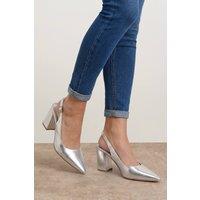 Oasis Women's Nicola Faux Metallic Leather Slingback Pointed Court Shoes in Silver | Size: 3