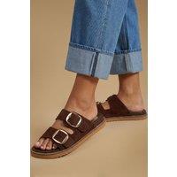 Oasis Women's Louisa Faux Suede Double Buckle Strap Footbed Sandals in Chocolate | Size: 7