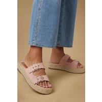 Oasis Women's Bridget Faux Suede Scallop Detail Buckle Footbed Sandals in Pink | Size: 5