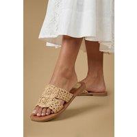 Oasis Women's Madaline Faux Leather Crotchet Mule Flat Sandals in Beige | Size: 4