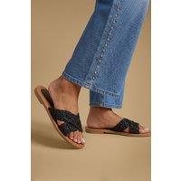 Oasis Women's Madaline Faux Leather Crotchet Mule Flat Sandals in Black | Size: 4